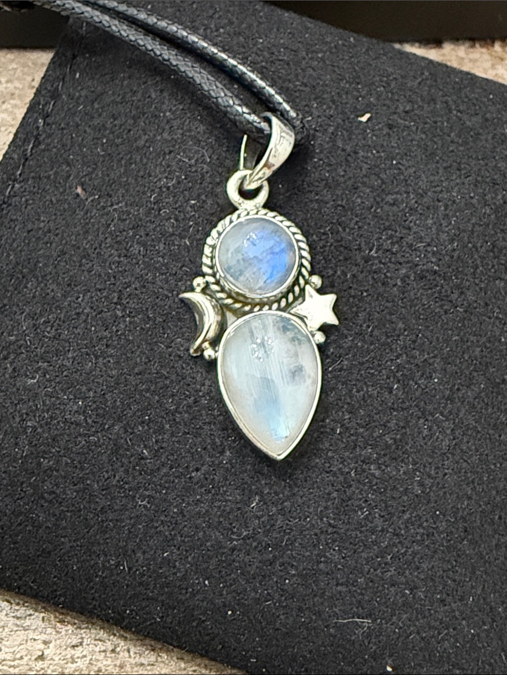 Moonstone Celestial Pendant Necklace Sterling Silver